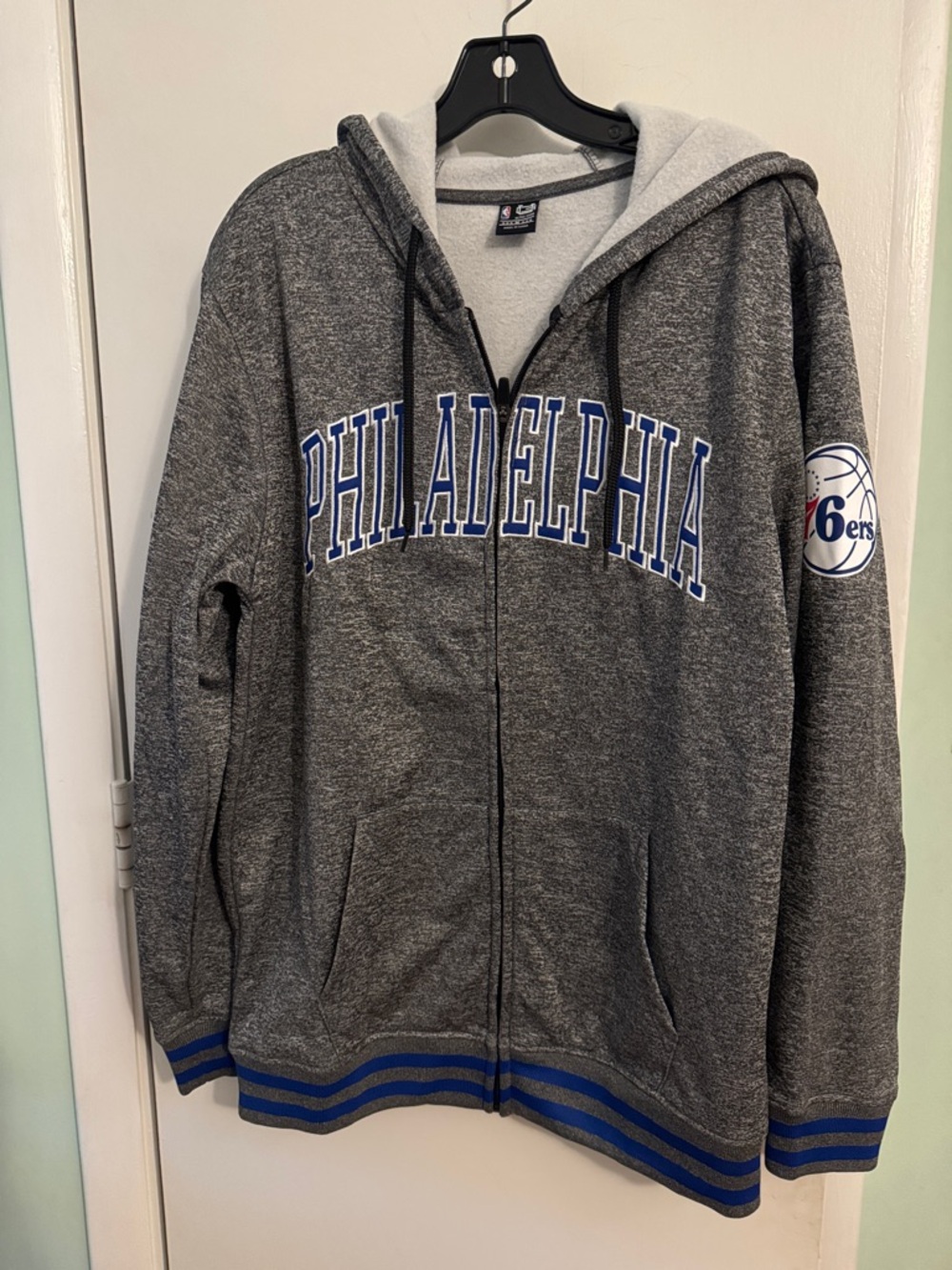 Philadelphia 76ers Sixers NBA Gray Heather Zip-up Hoodie Sweatshirt